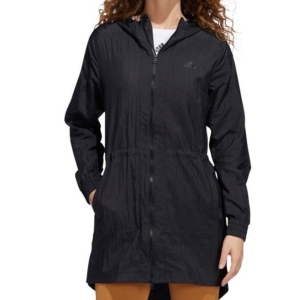 Adidas Lightweight Black Longline Training Hooded Zip Up Windbreaker Jacket M